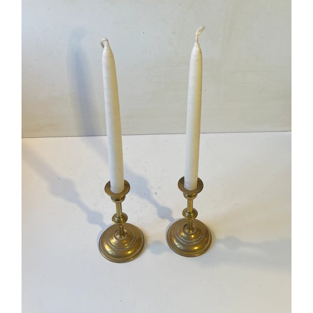 Scandinavian Functionalist Candlesticks in Brass, 1940s, Set of 2 For Sale - Image 4 of 7