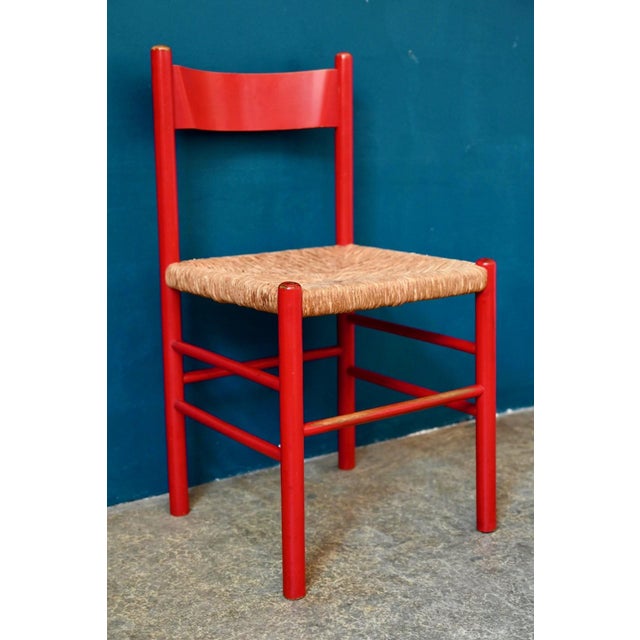 Vintage Italian Chairs in Red Lacquered Wood and Woven Straw, 1960s, Set of 4 For Sale - Image 9 of 18