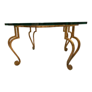 Manner of Maison Ramsay French Gilt-Iron & Scalloped Glass Coffee Table