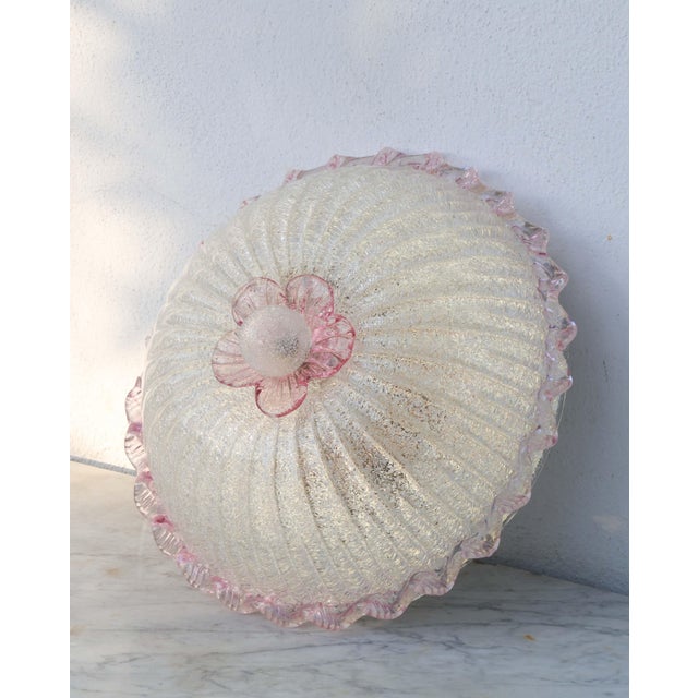Italian 1970s Elegant Italian Pink and Murano Glass Ceiling Flower For Sale - Image 3 of 11