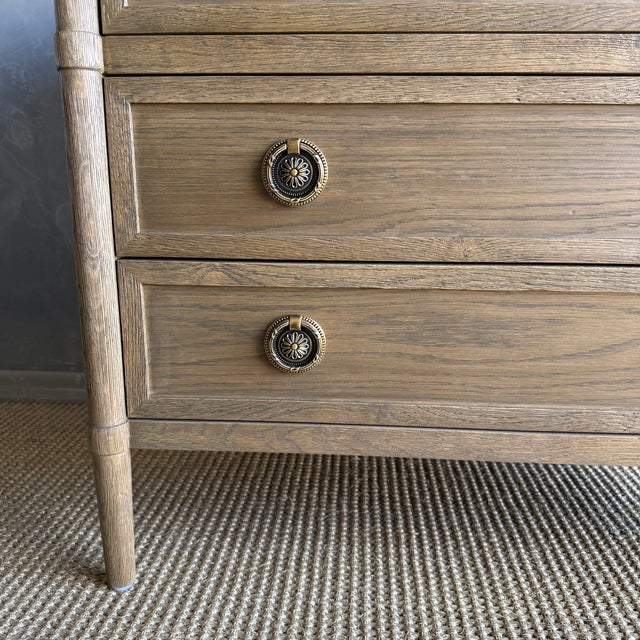 Marie Classic White Oak 3 Drawer Night Stand With White Marble Top Montana Brown For Sale - Image 12 of 14