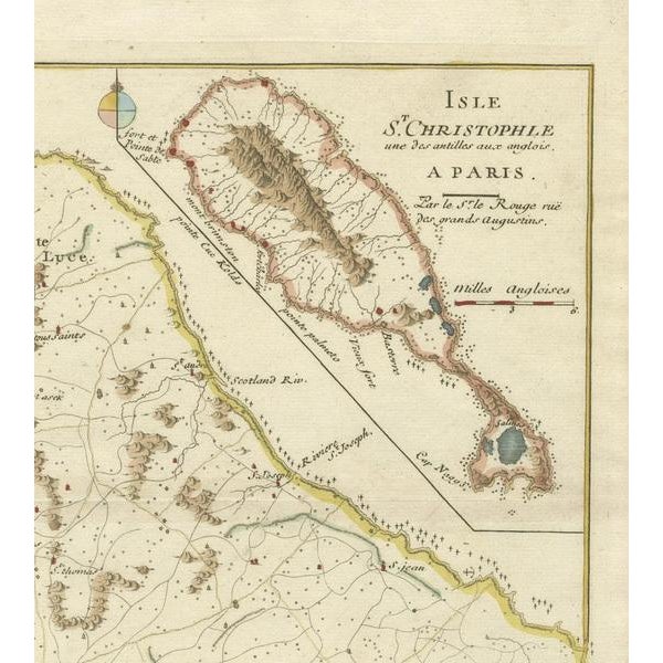 Map of Barados, St Christopher or St Kitts, and Nevis Islands in the Caribbean, 1748 For Sale - Image 3 of 6