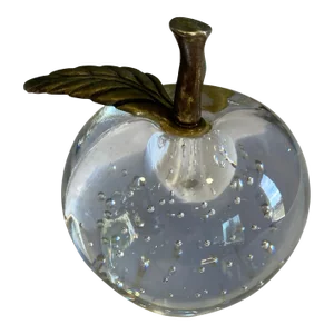 Vintage Glass Apple With Brass Leaves