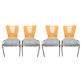 Stackable Metal and Wood Chairs, 1990s, Set of 4 For Sale