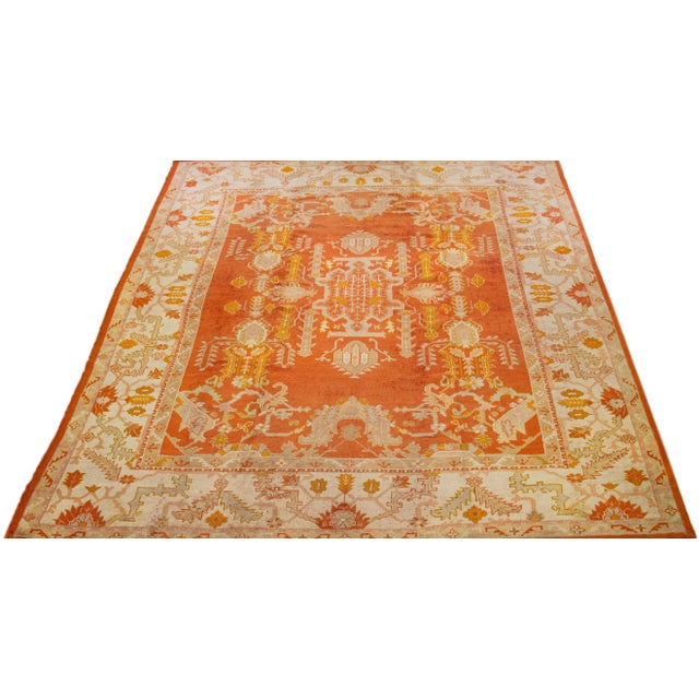Turkish Late 19th Century Orange Antique Turkish Oushak Wool Rug Handmade With Medallion Design For Sale - Image 3 of 7