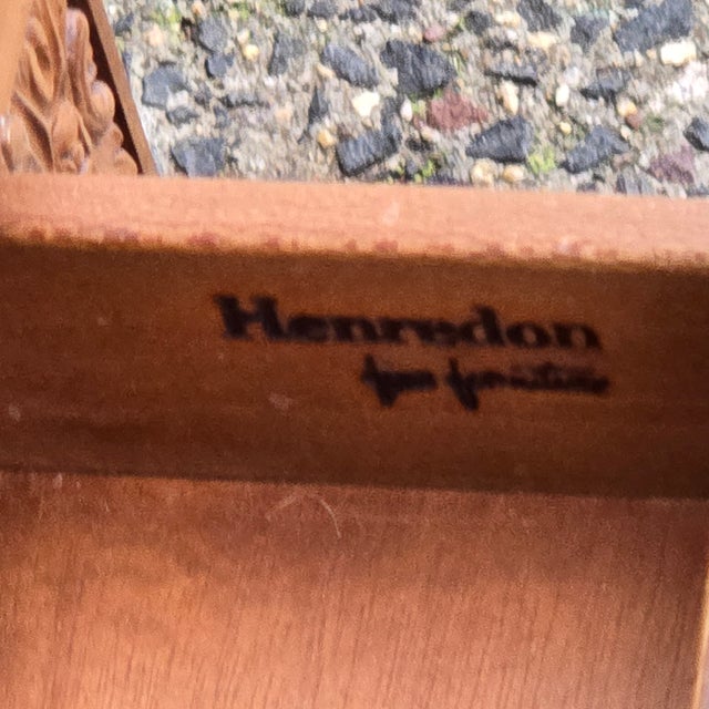 One drawer stand with a gold glass top. 1970s vintage Henredon. Burn mark in the drawer. Ready for shipment. Don't delay...