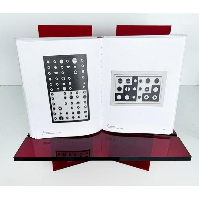 Plastic Iconic Design Gallery Custom Red Lucite Tabletop Book Stand For Sale - Image 7 of 8