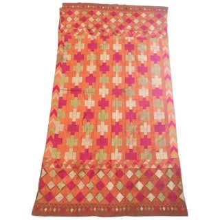 Antique Phulkari Wedding Shawl, Bright Colors of Silk Embroidery on Cotton For Sale