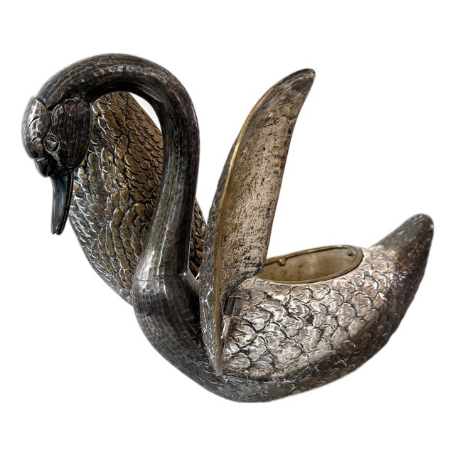 Vintage 1950s Silver Plated Swan Centerpiece For Sale