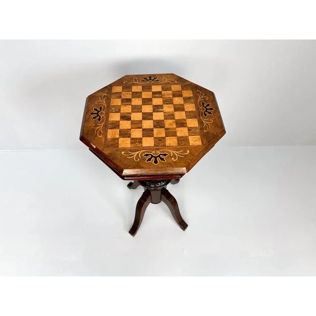 Antique Inlaid Chess Trumpet Sewing Table For Sale - Image 10 of 15