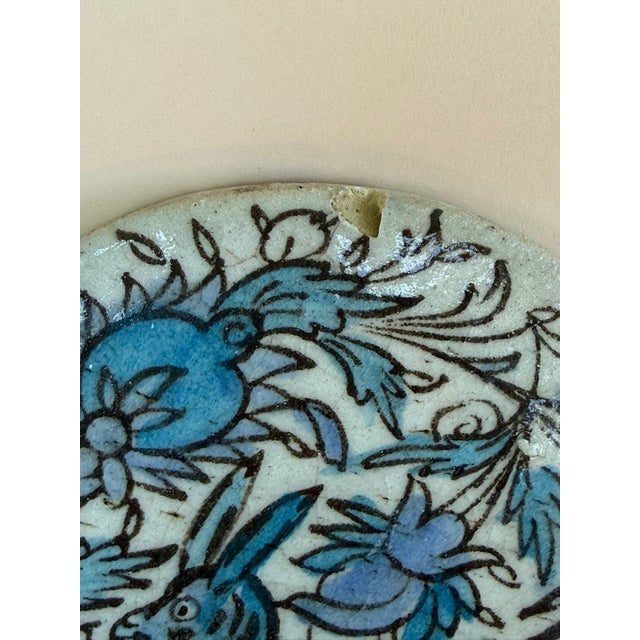17th Century Persian Round Decorative Blue & White Tile For Sale - Image 4 of 5
