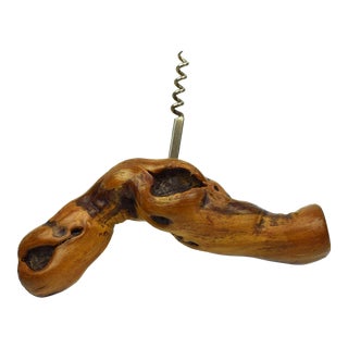 Mid 20th Century Oversized Natural Grapevine Wood Handle Corkscrew Wine Bottle Opener For Sale