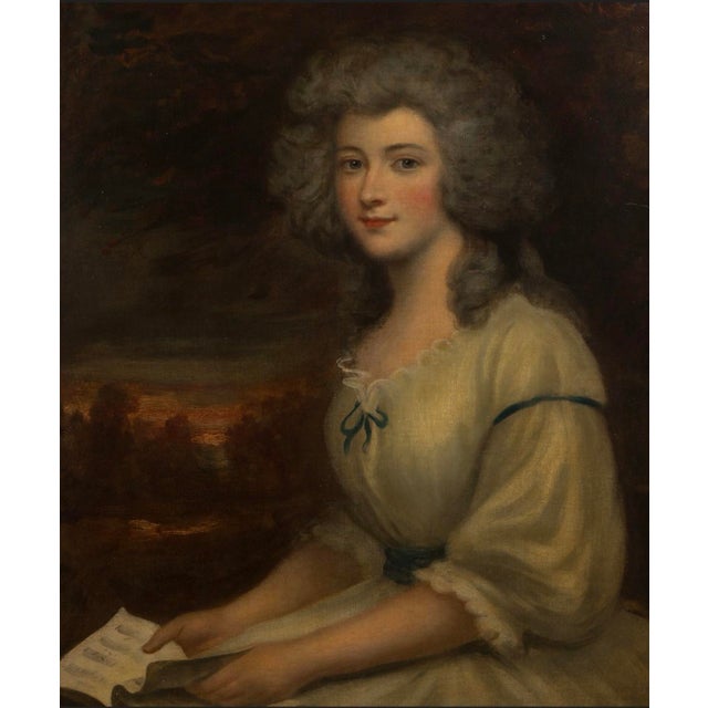 Portrait of the Duchess of Saint Albans Oil on Canvas, Attributed to George Romney For Sale - Image 4 of 5