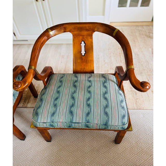 Century Furniture Mid 20th Century Pair of James Mont Style Ming Chairs- Asian Inspired Wooden Chairs For Sale - Image 4 of 12