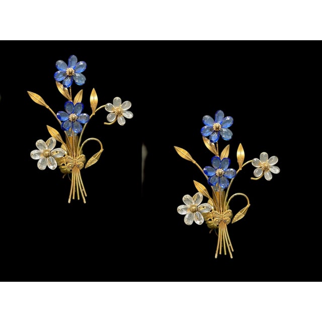 Murano Glass and Brass Flower Wall Sconces, Set of 2 A refined pair of Italian wall sconces crafted from hand-formed...