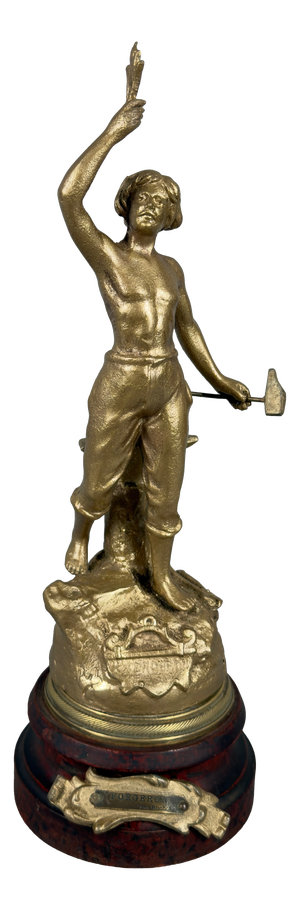 Antique Gilded Antimony Sculpture of a Blacksmith by Ruchet, Early 1900s