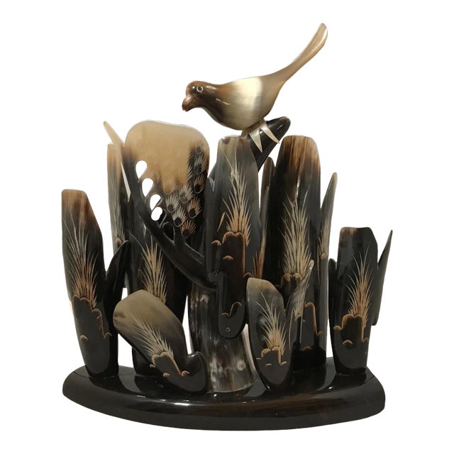 Unique Italian Mid Century Bird on Cactus Animal Horn Sculpture For Sale
