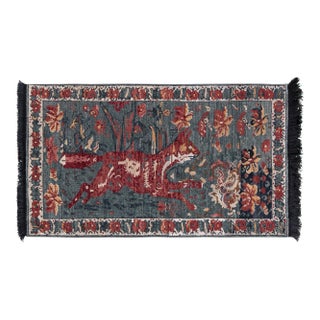 Handknotted Jumping Fox Rug, 4'x6' For Sale