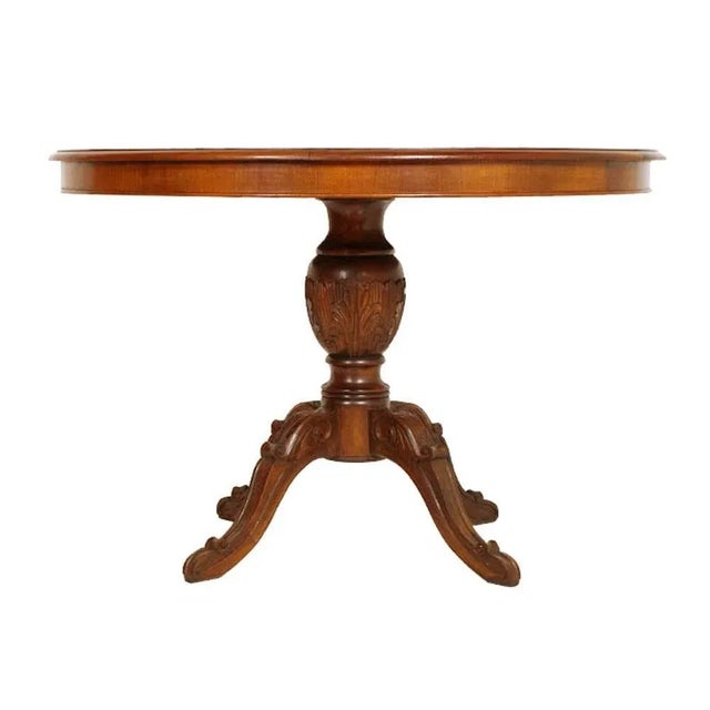 Round Vintage Hand-Carved Walnut Table For Sale - Image 4 of 4