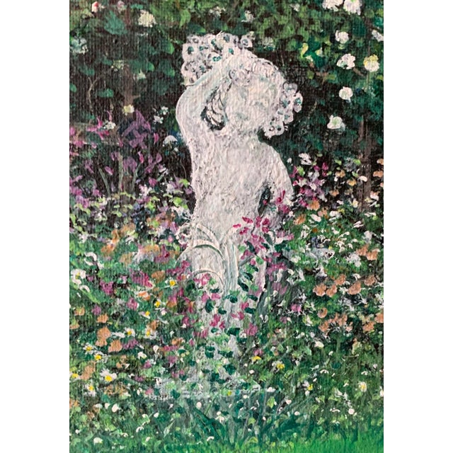 Vintage Oil Painting Art Deco “Secret Garden” Signed Claire Beauregard 1970 For Sale In Philadelphia - Image 6 of 8