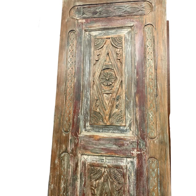 Vintage Hand-Carved Door | Rustic Reclaimed Wood, Modern Farmhouse Accent 96x30.5 For Sale - Image 4 of 6