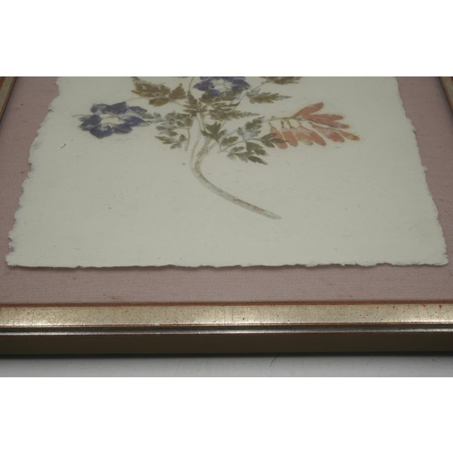 Set of 5 Vintage Pressed Wildflower Art on Hand Deckled Edge Paper For Sale - Image 9 of 11