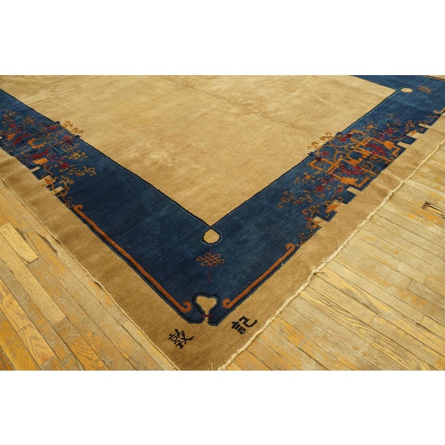 Art Deco 1920s Beige Cream Open Field Antique Chinese Art Deco Rug 9' X 11' 8" Handknotted Wool Carpet For Sale - Image 3 of 6