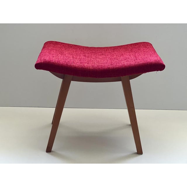 Mid-Century Red Fabric Footstool, 1970s For Sale - Image 6 of 15