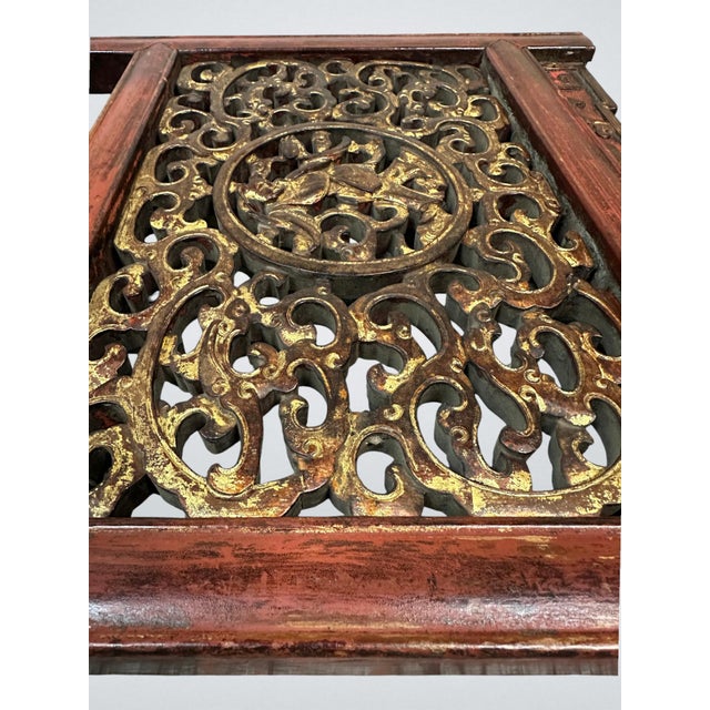 Pair of Gilded Chinese Carved Window Panels / Table Screens, 19th Century For Sale - Image 4 of 11