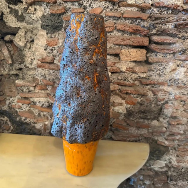 1990s 1990s Brutalist Orange and Gray Fat Lava Ceramic German Vase For Sale - Image 5 of 11