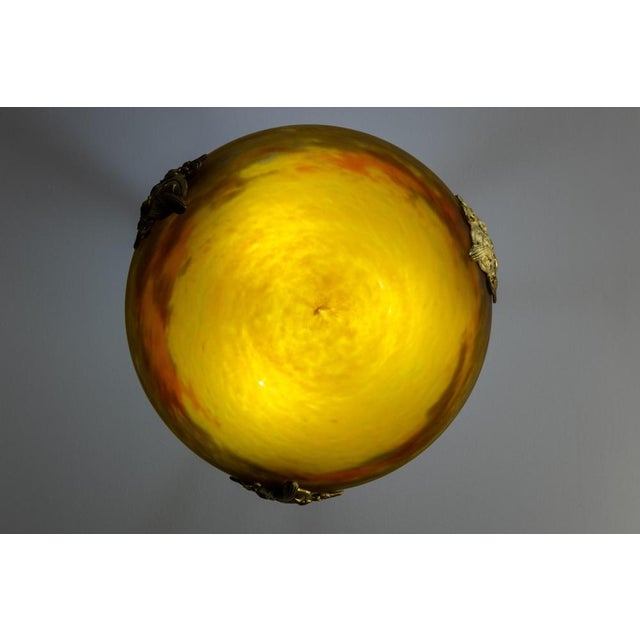 1920s French Art Nouveau Pâte de Verre Glass and Bronze Pendant Lamp from Muller Frères, 1920 For Sale - Image 5 of 18