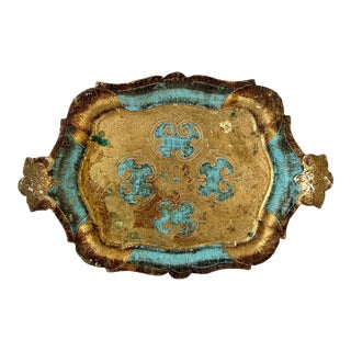 Florentine Wood Tray in Robin's Egg Blue For Sale