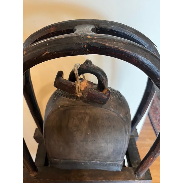 Bronze Large Antique Thai Karen Hill Tribe Bronze Elephant Bell & 16" Bentwood Frame For Sale - Image 8 of 8