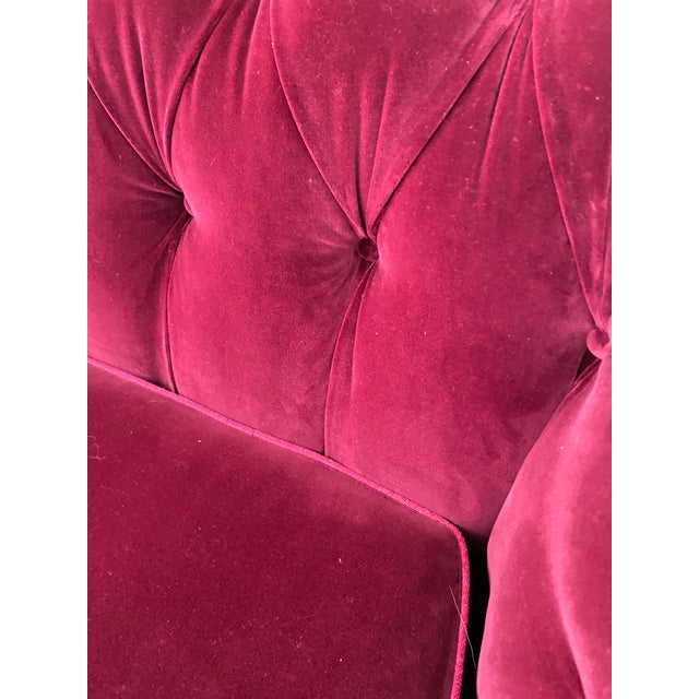 Late 20th Century Newly Upholstered Tufted Salon Sofa in Burgundy Velvet For Sale - Image 4 of 4