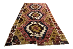 Vintage Oversize Handwoven Tribal Kilim Rug- 5′9″ × 11′7″