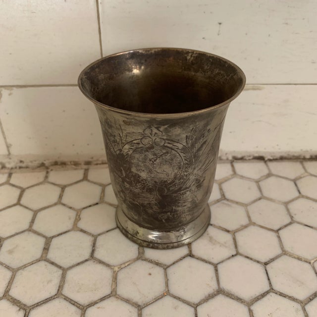 1940s Indian Etched Brass Metal Lassi Cup Vase For Sale - Image 4 of 8