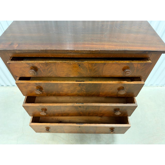 Traditional 19th Century American Empire Figured Wood Four-Drawer Chest of Drawers Flame Mahogany For Sale - Image 3 of 12