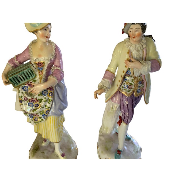Rococo Fine Pair of Antique Meissen First-Quality Porcelain Rococo Figurines Made in Germany C. 1860-1890 For Sale - Image 3 of 8