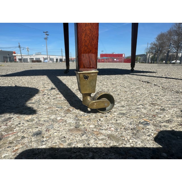 Antique Federal Sheraton Mahogany Drop Leaf Pembroke Table Inlay Brass Casters For Sale - Image 10 of 14