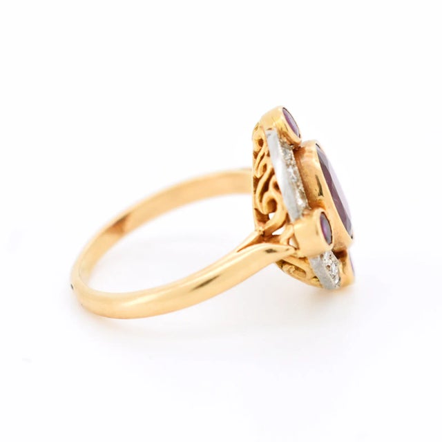 Contemporary Natural Burmese Ruby 2 Cts and Diamond Halo Ring, Size 6.5 For Sale - Image 3 of 7
