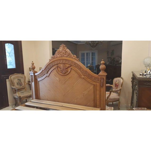 2020s New European Classical / Baroque Revival Ornate Hand-Carved Solid Wood King Bed With Decorative Finials For Sale - Image 5 of 11
