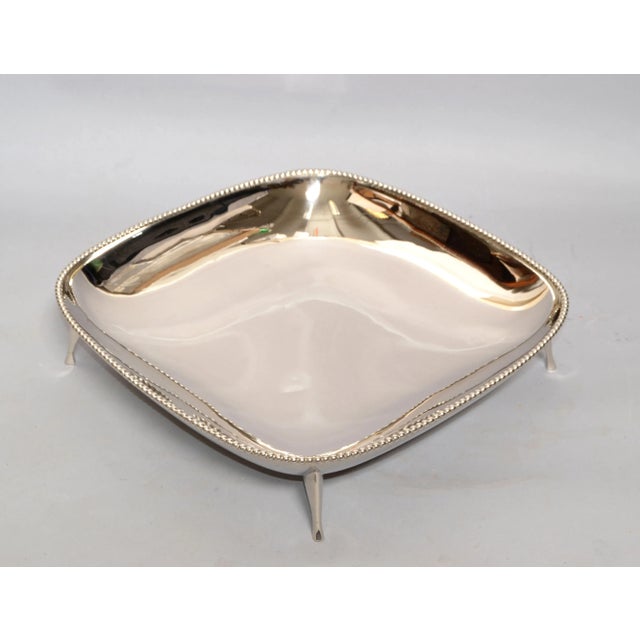 Benedict Silver Co. Art Deco Style Square Footed Bowl Silver Plated Steel & Silver Border Centerpiece For Sale - Image 4 of 13