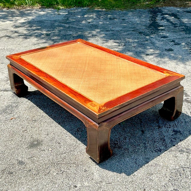 Cinnamon Vintage Asian Elm Seagrass Ming Coffee Table For Sale - Image 8 of 10