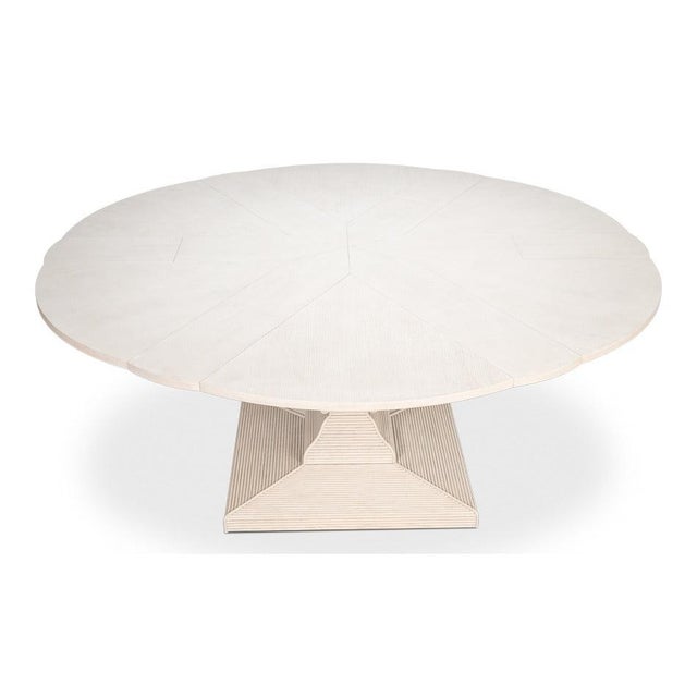 Traditional Round White Reeded Pedestal Dining Table With Expanding Top For Sale - Image 3 of 11