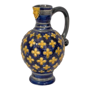 Antique English Minton Majolica Pottery Blue Pottery Beer Jug Pitcher 1870