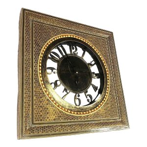 1970s Persian Khatam Kari Marquetry Inlaid Mosaic Square Wood Wall Clock