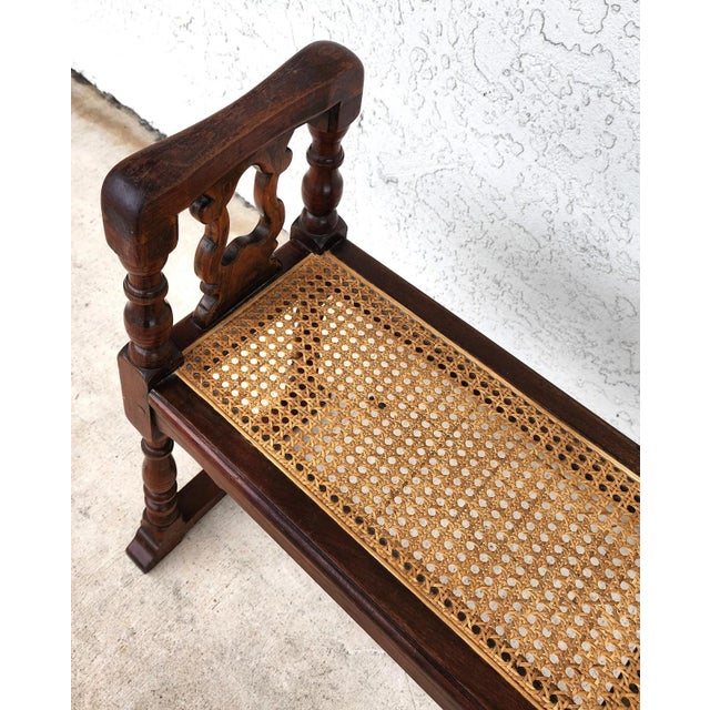 Antique English Walnut & Cane Window Bench For Sale In Miami - Image 6 of 16