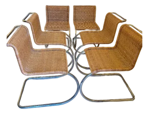 Mies Van Der Rohe Chairs - 1970's Cantilevered Caned/Chrome Chairs