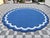Textile Handmade Cotton Round Scalloped Rug, Sky Blue, Cream and Royal Blue Border Dhurrie-12' Round For Sale - Image 7 of 10