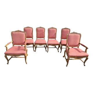 Vintage Drexel Heritage French Style Wood and Upholstered Dining Chairs- A Set of 6 For Sale